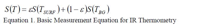 Equation 1. Basic measurement Equation for IR Thermometry