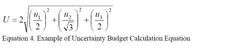 Equation 4. Example of Uncertainty Budget Calculation Equation