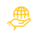Yellow Vector icon of hand holding a globe