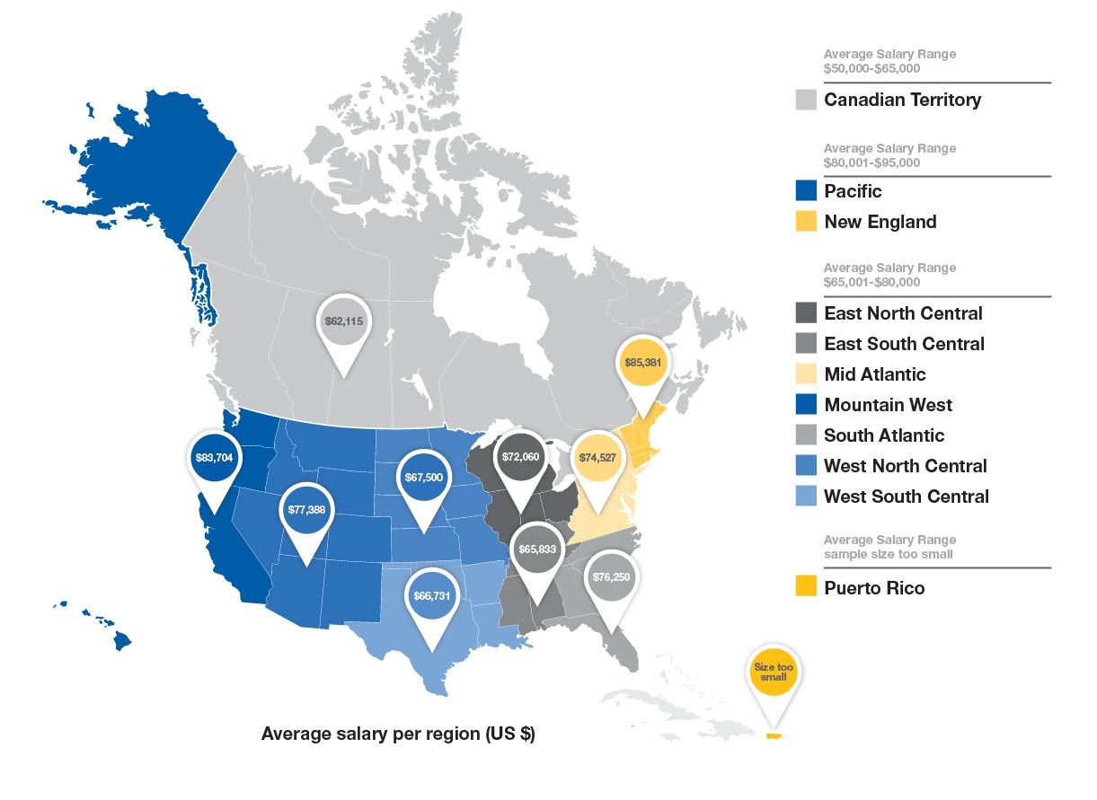 Average salary by region in North America map